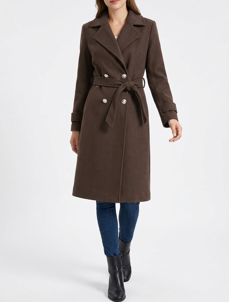 Cappotto dritto con collo dentellato - Marrone