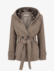 Manteau uni à capuche imprimée amovible - Taupe - 1
