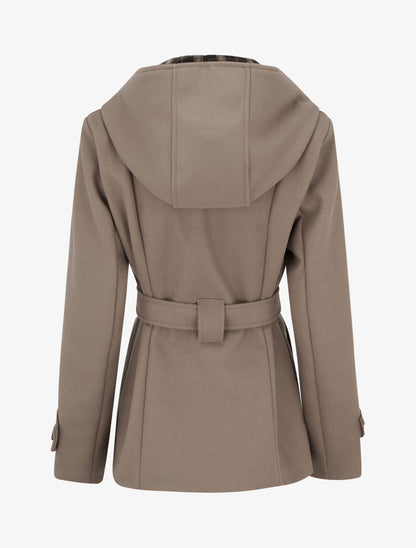 Manteau uni à capuche imprimée amovible - Taupe - 2