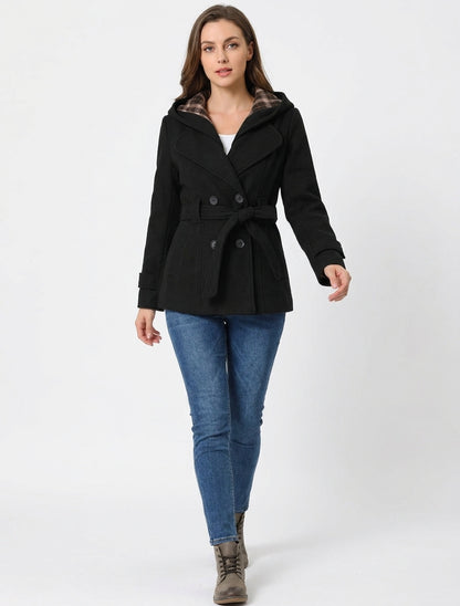 Cappotto semplice con cappuccio stampato rimovibile - Nero
