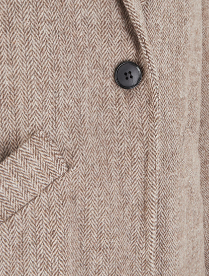 Manteau boutonné imprimé chevron - Camel - 3