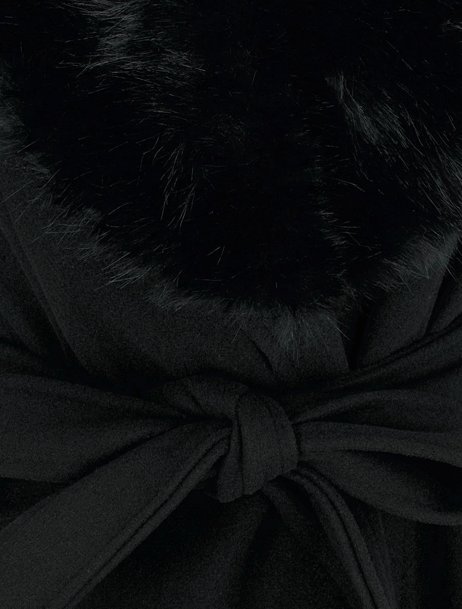 Manteau à col en fourrure synthétique amovible - Noir - 3