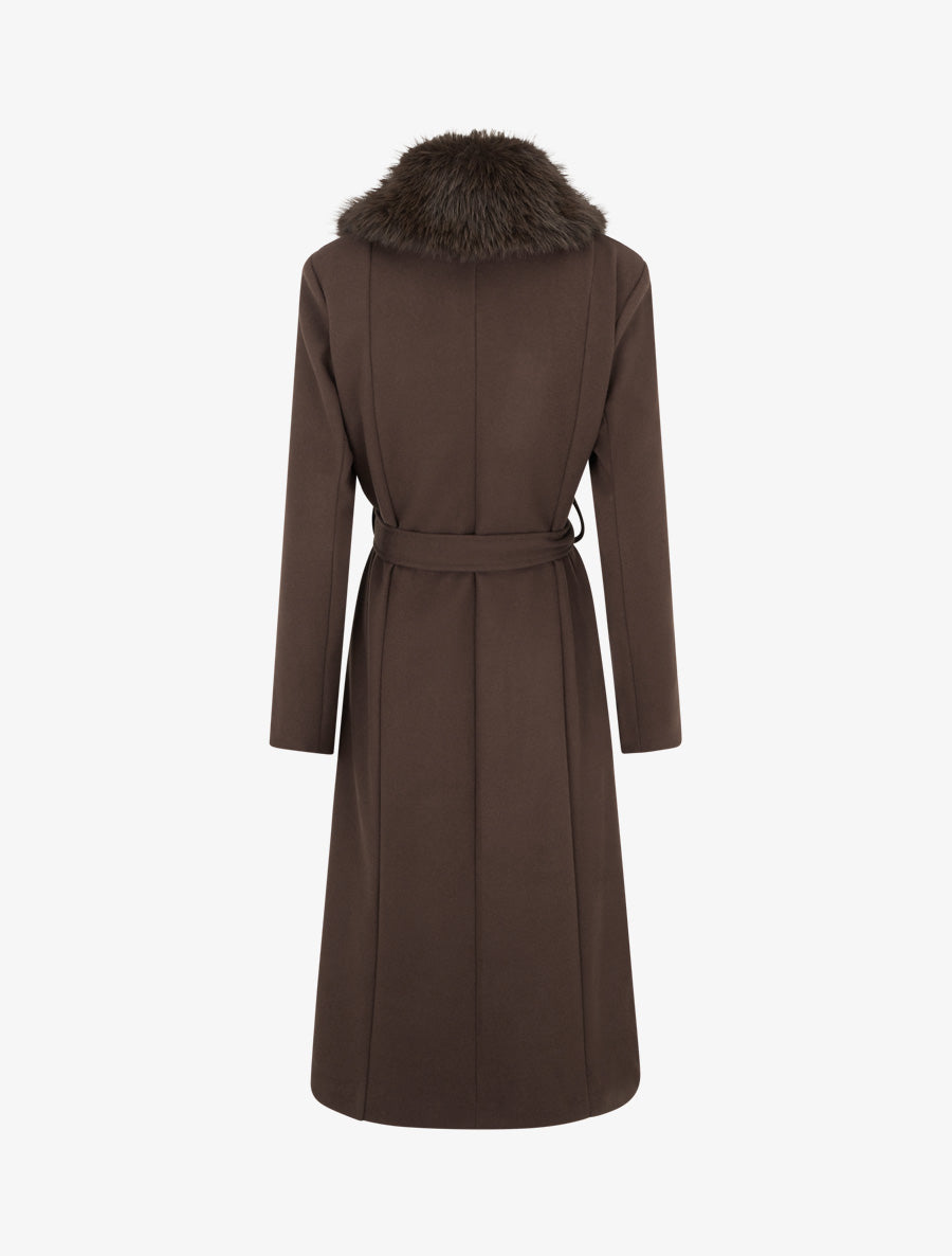Manteau à col en fourrure synthétique amovible - Marron - 2