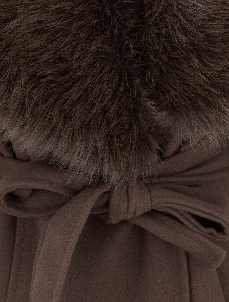 Manteau à col en fourrure synthétique amovible - Marron - 3