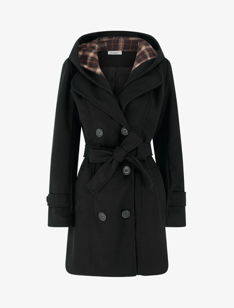 Manteau droit à capuche amovible - Noir - 1