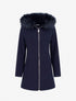 Manteau long à capuche ornée de fourrure synthétique - Marine - 1