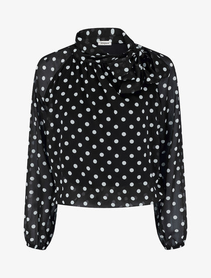 Blouse en voile imprimé à pois - Noir - 1