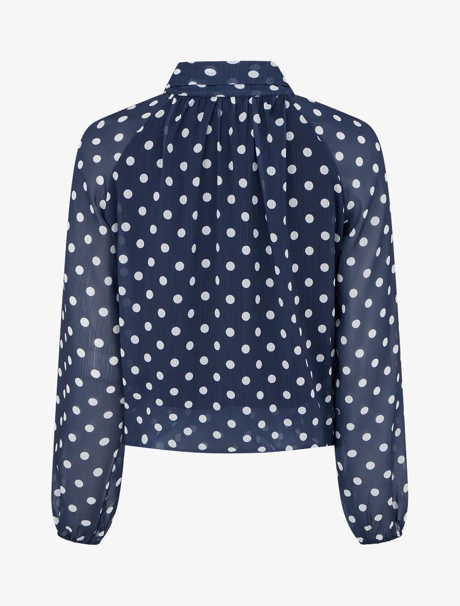 Blouse en voile imprimé à pois - Marine - 2