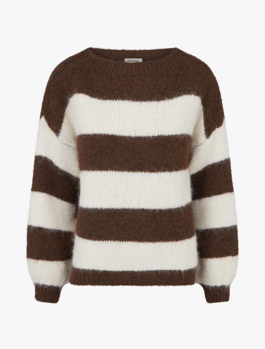 Pull en maille à rayures - Marron - 1