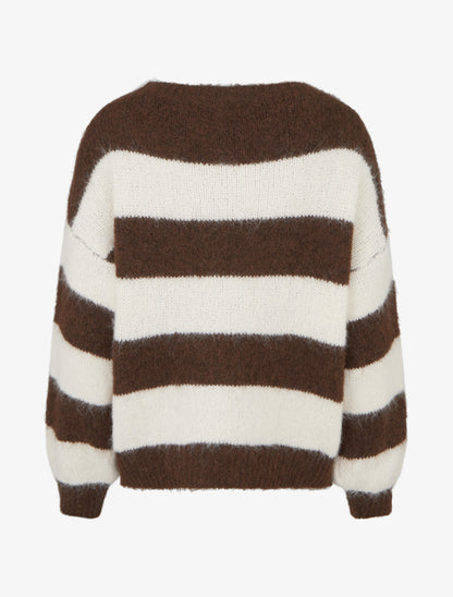 Pull en maille à rayures - Marron - 2