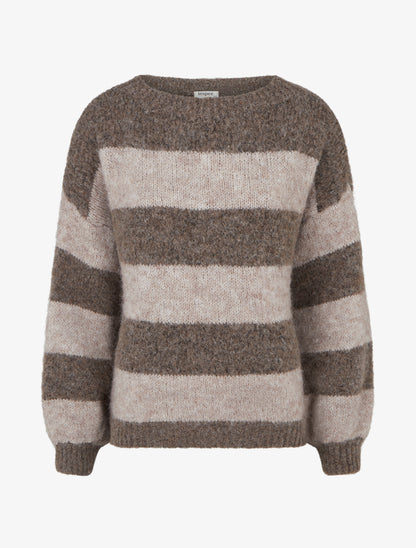 Pull en maille à rayures - Taupe - 1