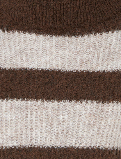 Pull rayé à col roulé - Marron/taupe - 3