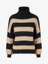 Pull rayé à col roulé - Noir/camel - 1