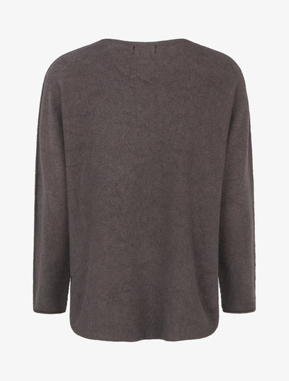 Pull uni floqué à col rond - Taupe foncé - 2