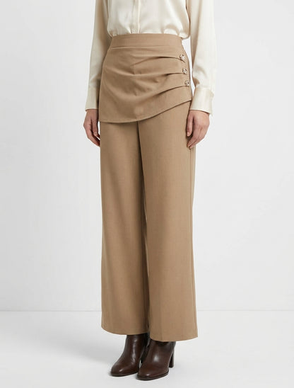 Pantaloni ampi a vita alta e drappeggiati - Camello chiaro