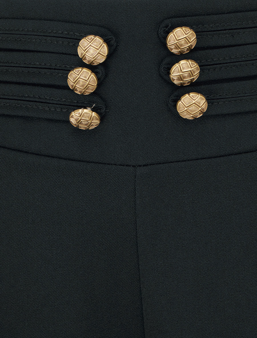 Pantalon élastiqué à boutons décoratifs - Noir - 3