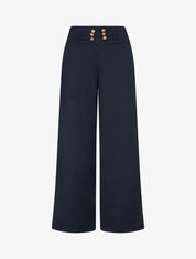 Pantalon élastiqué à boutons décoratifs - Marine - 1