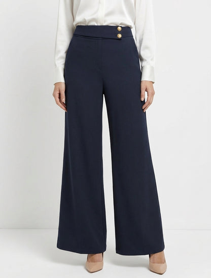 Pantaloni ampi a vita alta con elastico - Marina