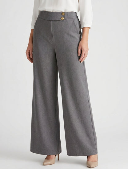 Pantaloni ampi a vita alta con elastico - Grigio scuro