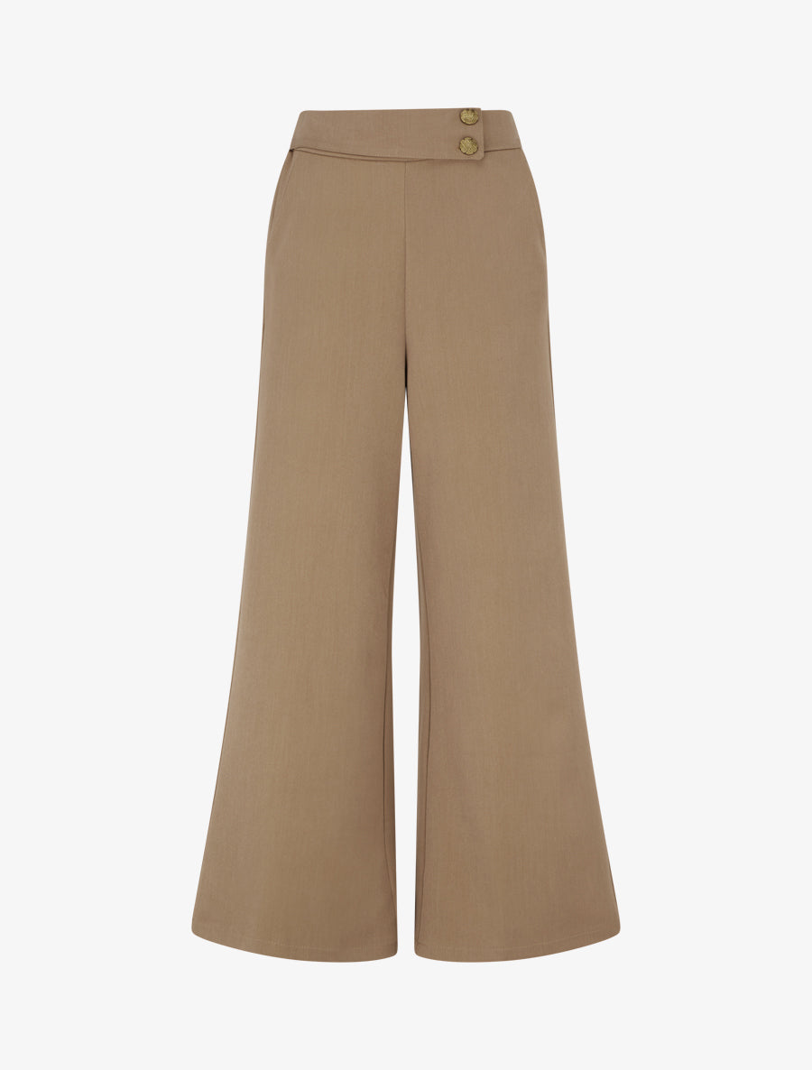 Pantalon ample taille haute élastiquée - Camel clair - 1