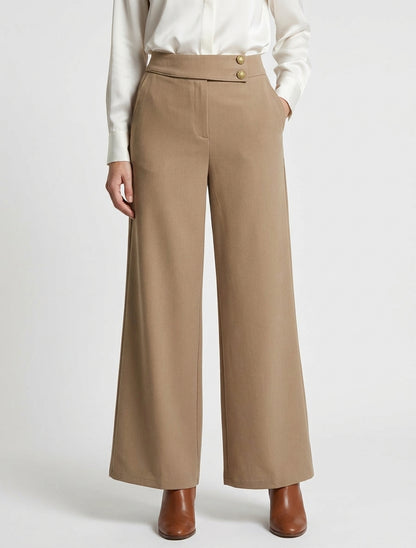 Pantaloni ampi a vita alta con elastico - Camello chiaro