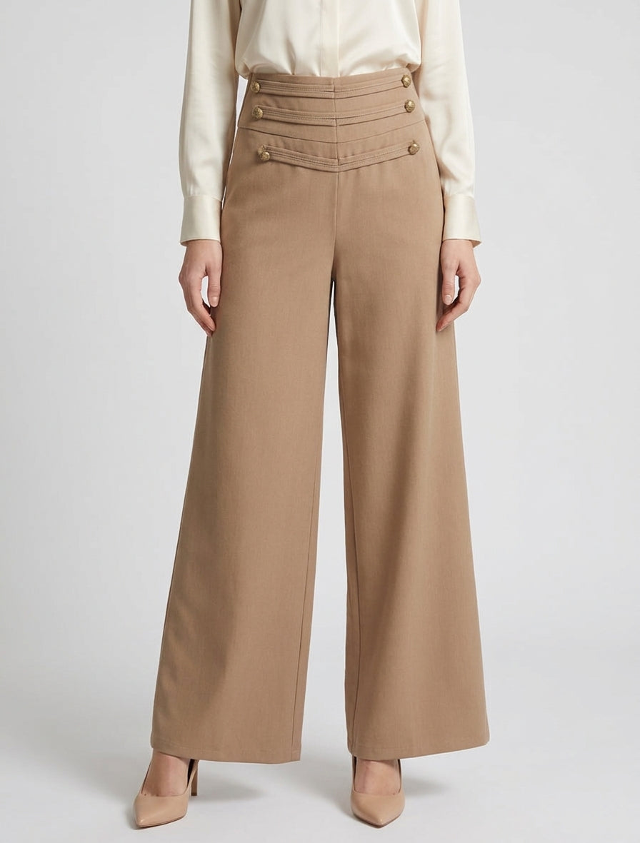 Pantaloni a vita alta con bottoni decorativi - Chameau
