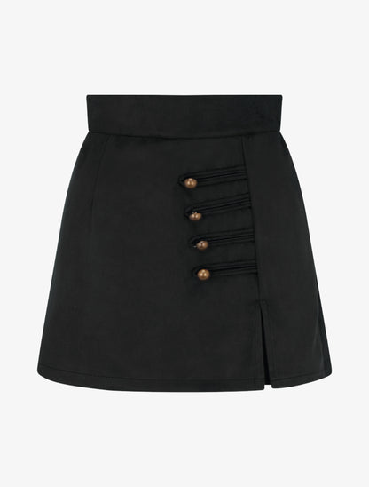 Jupe-short en suédine à boutons décoratifs - Noir - 1