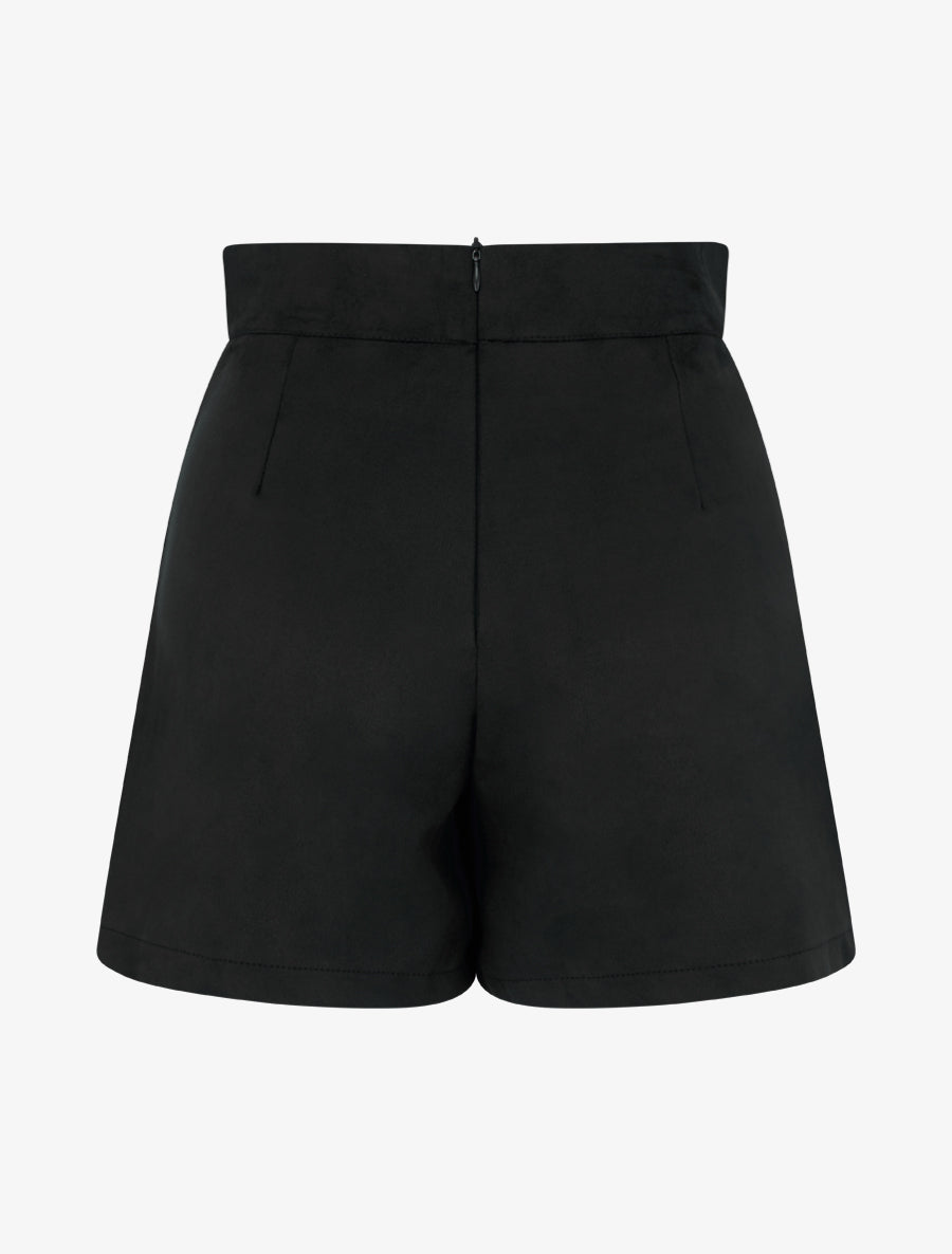 Jupe-short en suédine à boutons décoratifs - Noir - 2