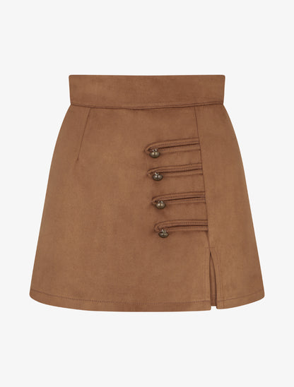 Jupe-short en suédine à boutons décoratifs - Camel - 1
