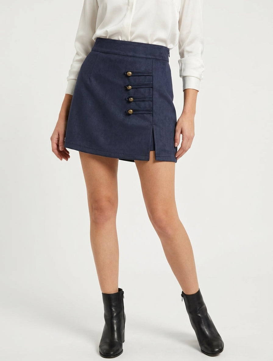 Gonna-pantaloncino in camoscio con bottoni decorativi - Marina