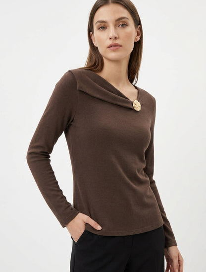 Maglione leggero con inserto gioiello - Marrone