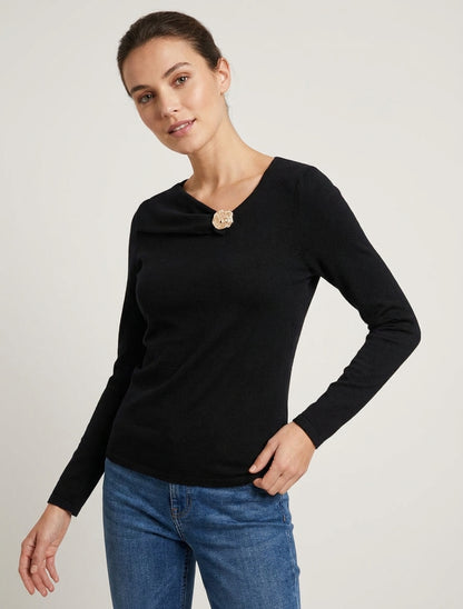 Maglione leggero con inserto gioiello - Nero