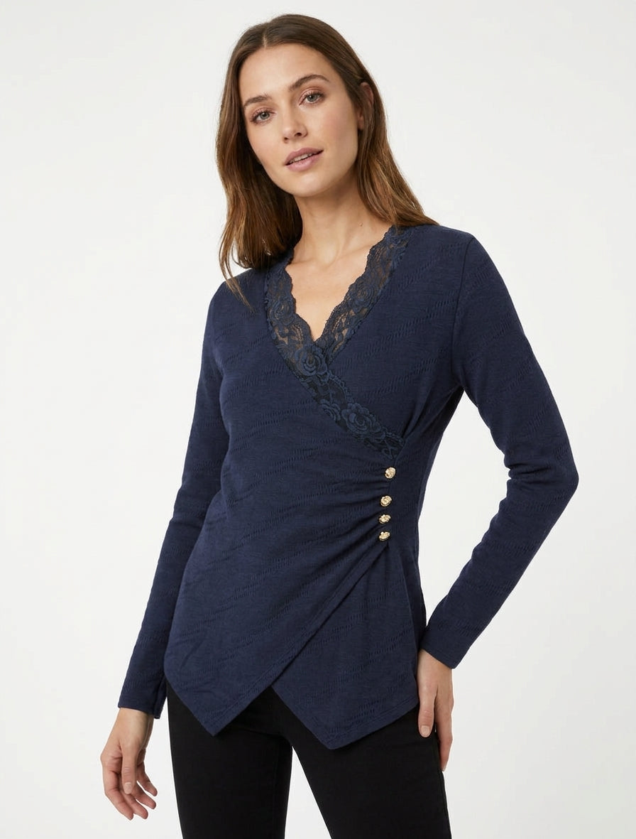 Maglione sottile con scollo a V in pizzo - Marina