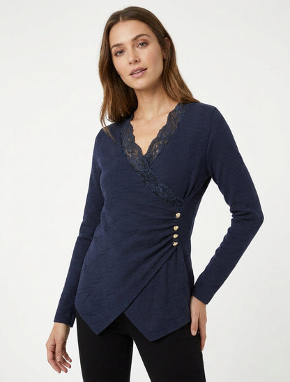 Maglione sottile con scollo a V in pizzo - Marina