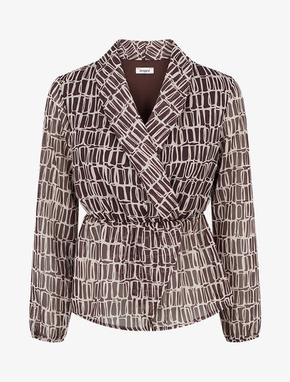 Blouse imprimée à col cache-coeur - Marron - 1