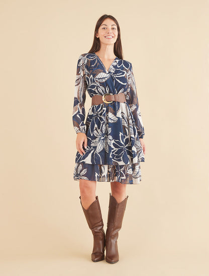 Robe à basque imprimé fleuri - Bleu - 4