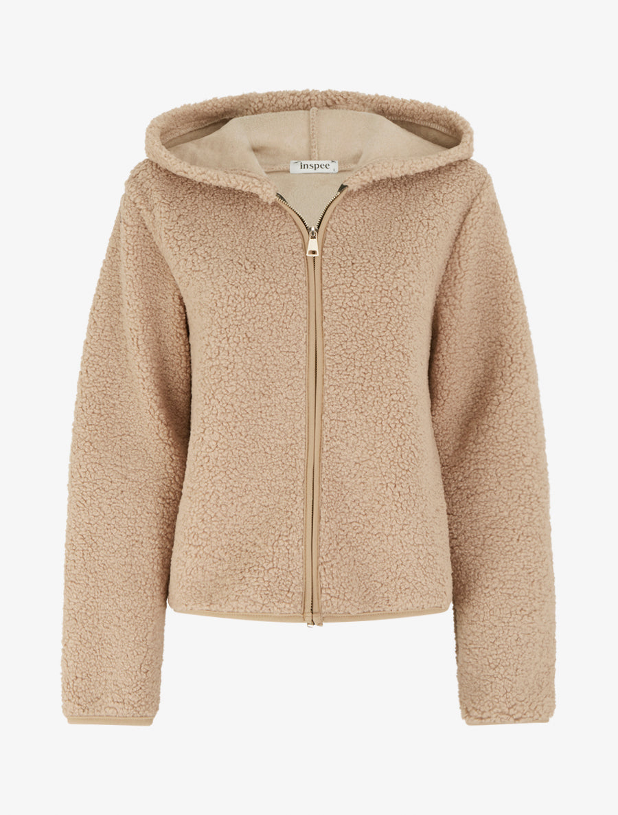 Veste zippée à capuche effet laine bouclée - Beige - 1