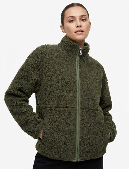 Giacca effetto lana bouclé con collo alto - Cachi