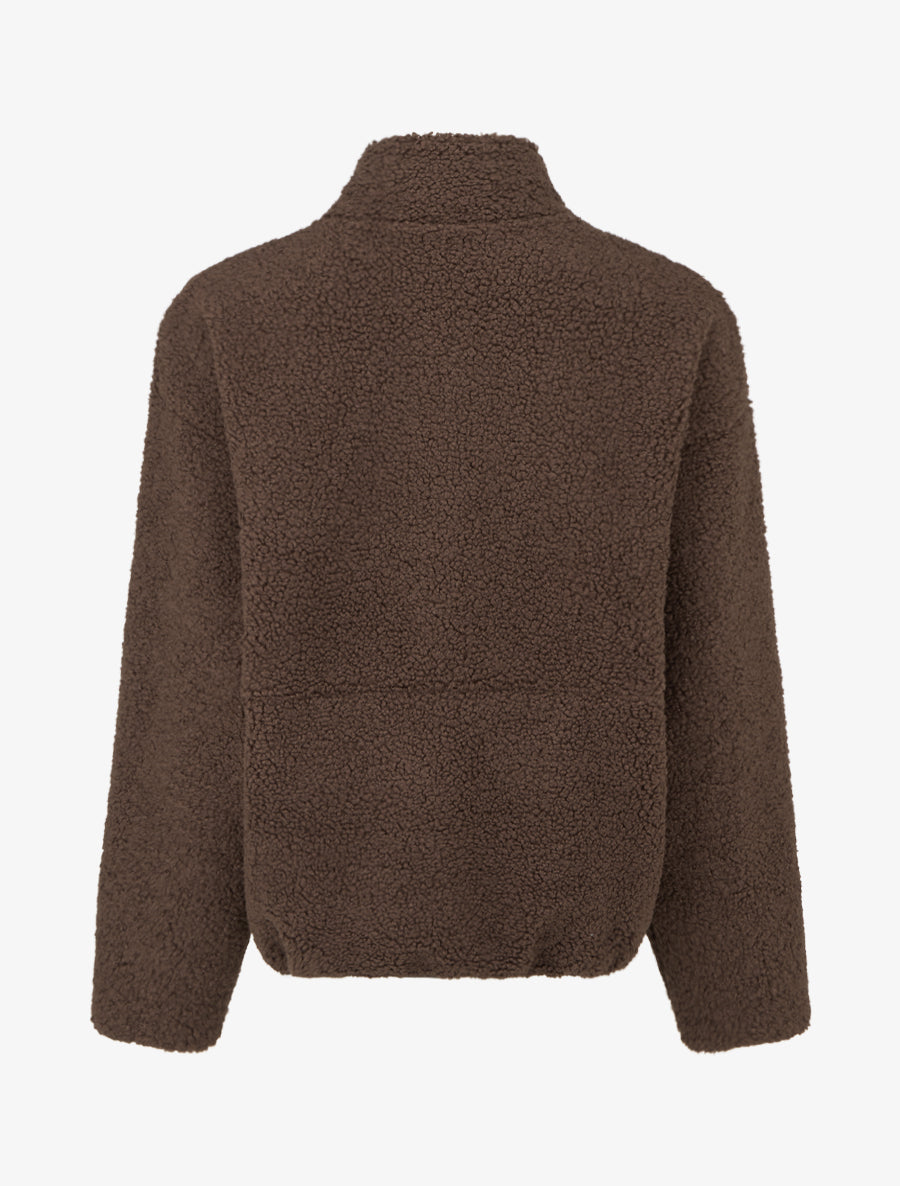 Veste effet laine bouclée à col montant - Marron - 2