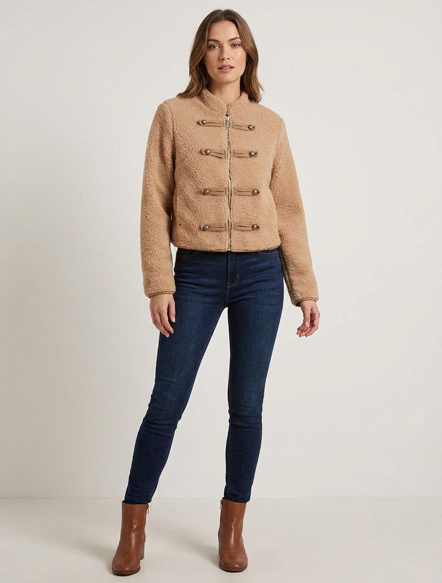 Giacca effetto lana bouclé stile ufficiale - Chameau
