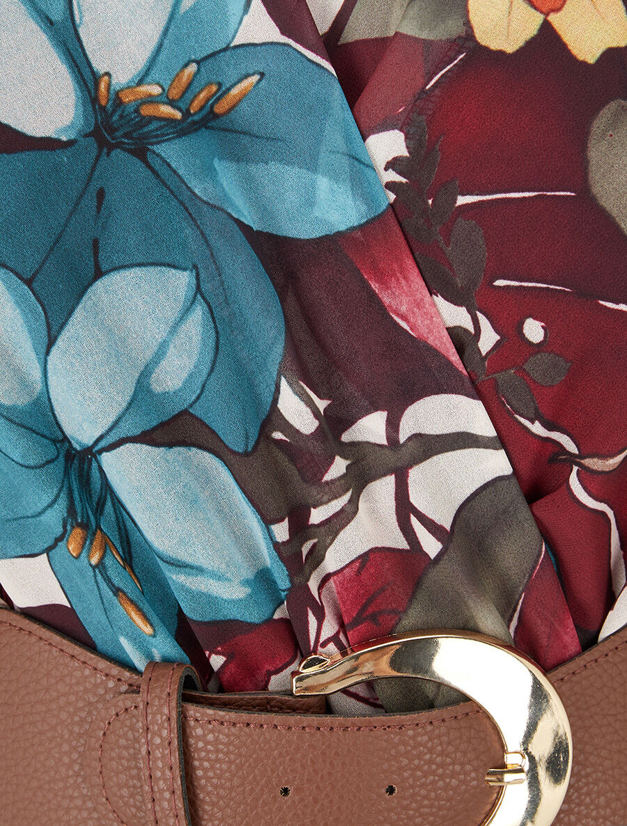 Robe à basque imprimé tropical - Lie de vin - 3