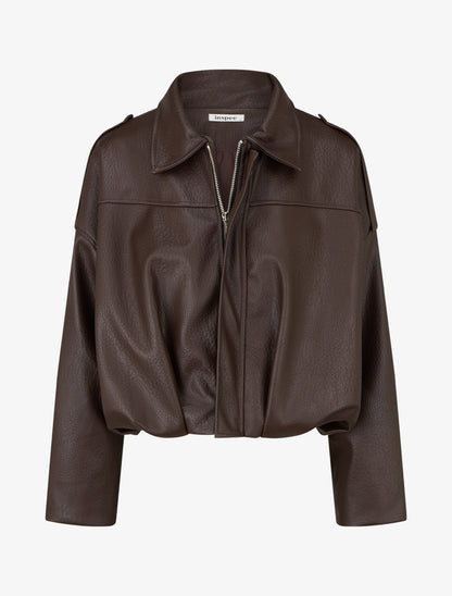 Veste simili ample style bomber - Marron - 1