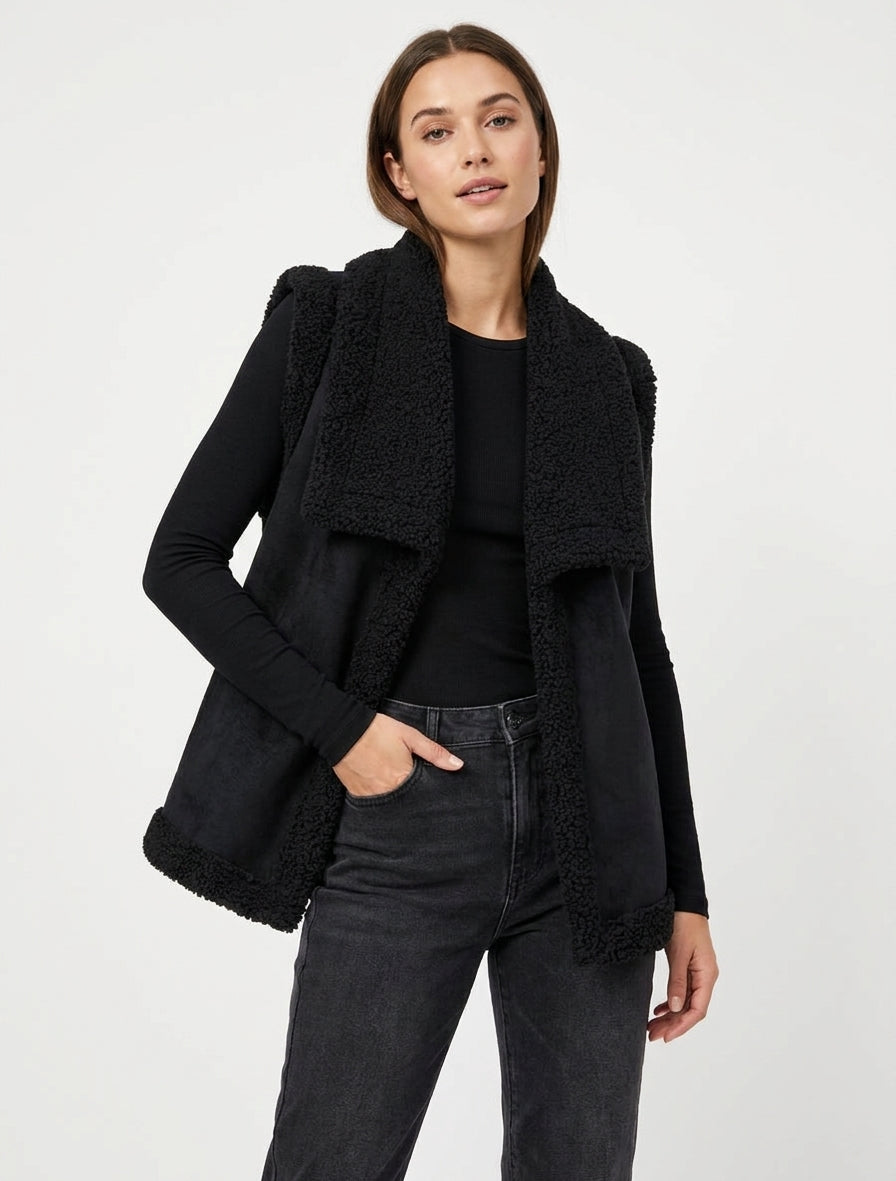 Gilet senza maniche effetto pelle di pecora - Nero