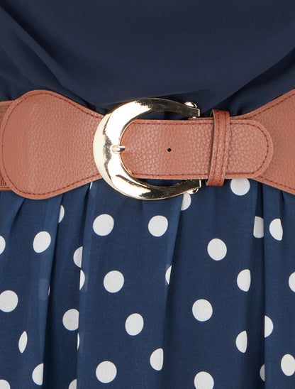 Robe droite à pois manches longues - Marine - 3