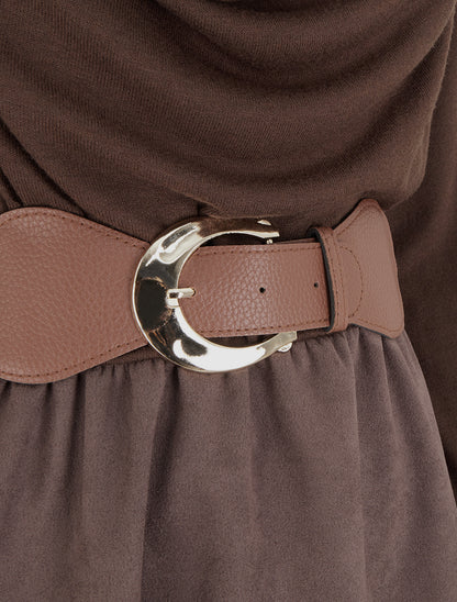 Robe bimatière à col bénitier - Marron - 3