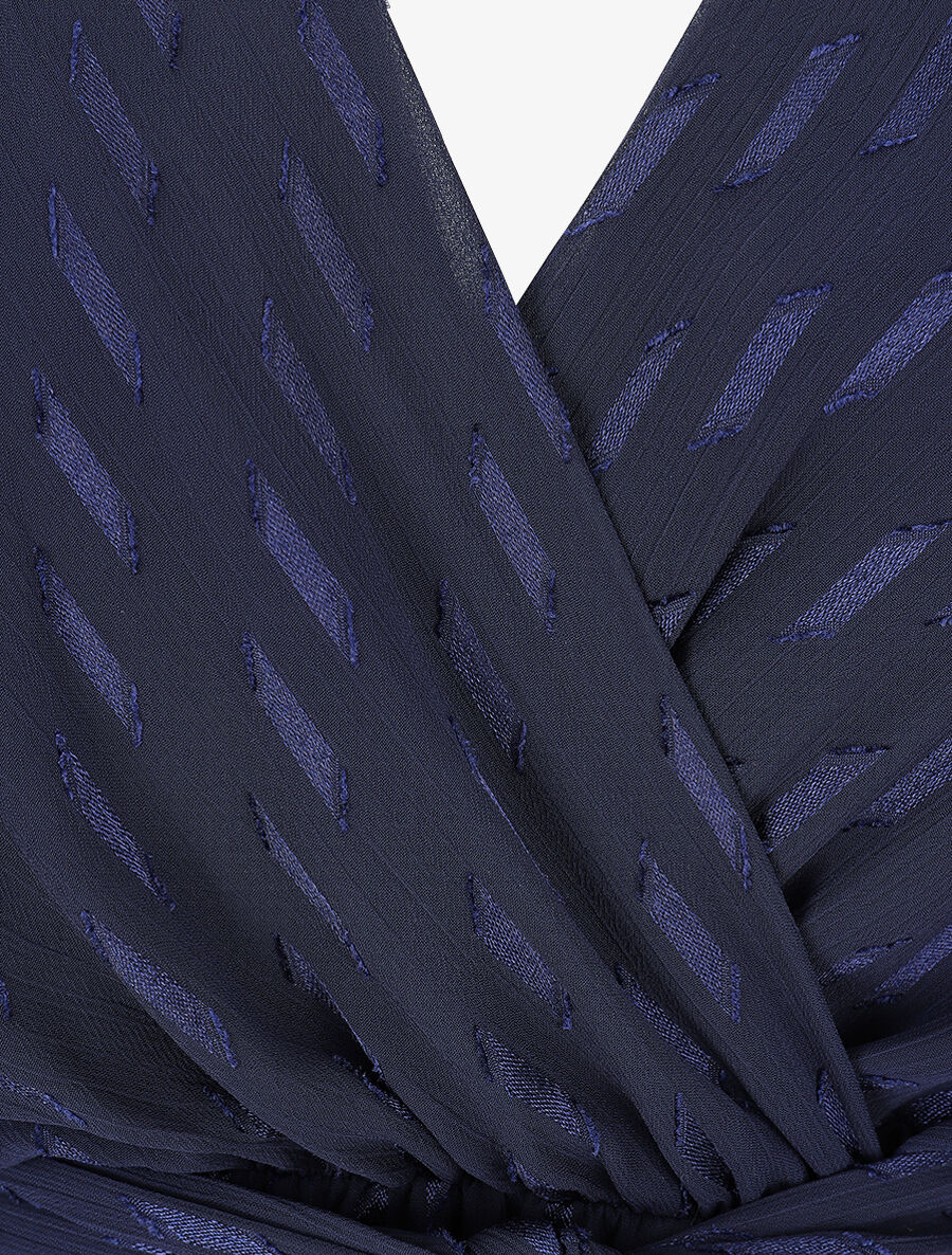 Robe mi-longue élastiquée unie - Marine - 3