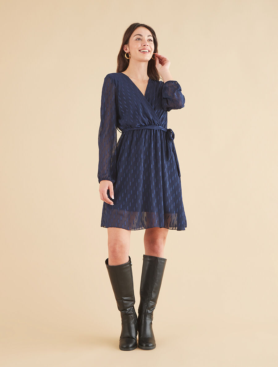 Robe mi-longue élastiquée unie - Marine - 4
