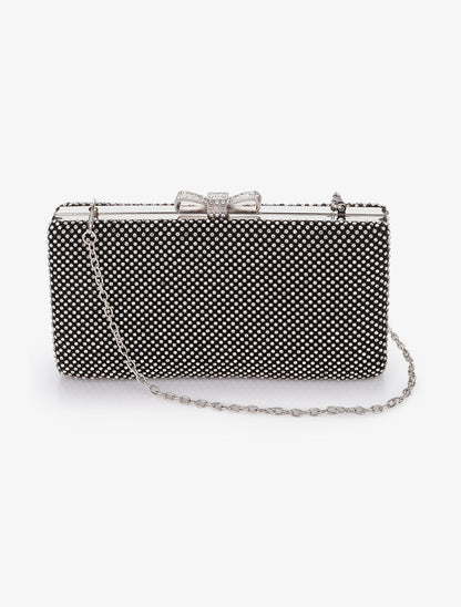 Minaudière rectangulaire à fermoir noeud et strass - Noir - 3