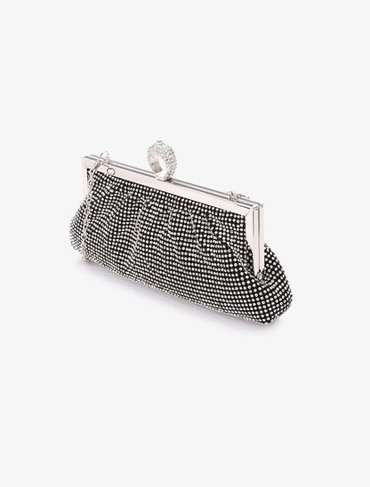 Pochette style bourse à strass et fermoir bague - Noir - 2