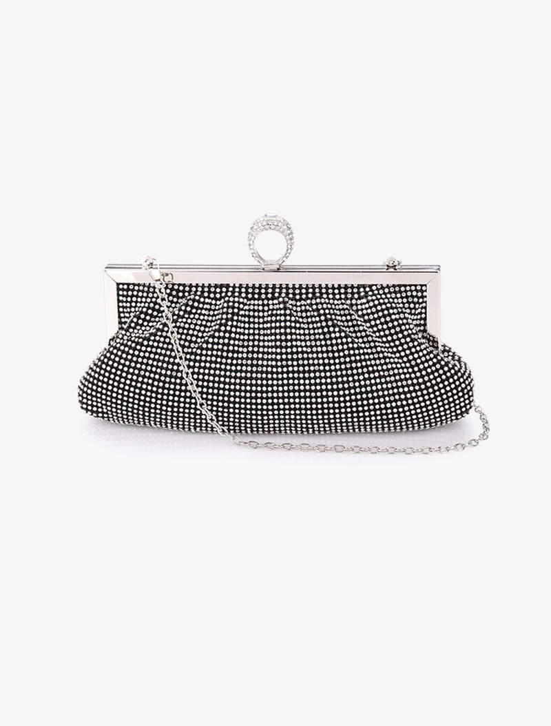 Pochette style bourse à strass et fermoir bague - Noir - 3